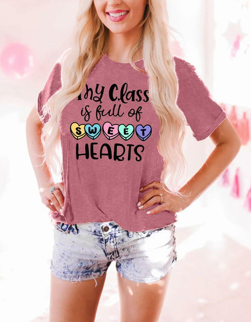 Load image into Gallery viewer, PECHAR Valentines Day Teacher Shirt Women Hearts Graphic
