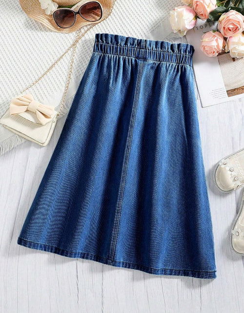 Load image into Gallery viewer, COZYEASE Girls Paperbag High Waist A Line Denim Skirt Dark Wash Size 11-12Y
