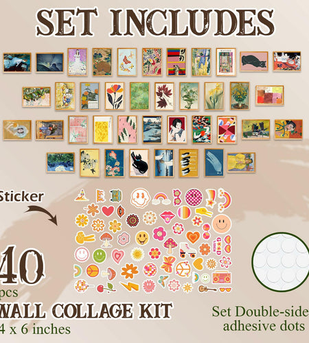 365DoRoTeYa Colorful Boho Wall Art Prints 40PCS Vintage Cottagecore Decor