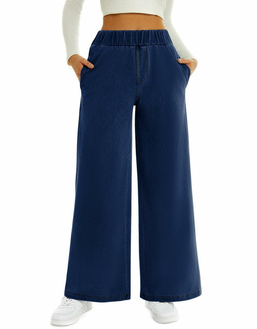 Load image into Gallery viewer, FireSwan Women's Wide Leg Jeans Mid Rise Elastic Waist Dark Wash
