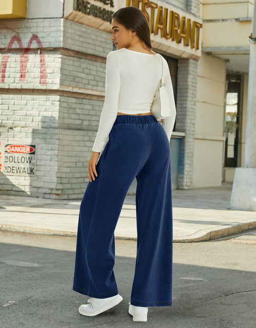 Load image into Gallery viewer, FireSwan Women's Wide Leg Jeans Mid Rise Elastic Waist Dark Wash
