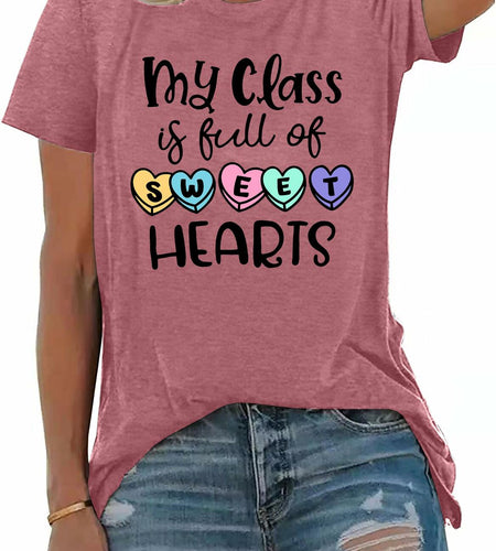 PECHAR Valentines Day Teacher Shirt Women Hearts Graphic