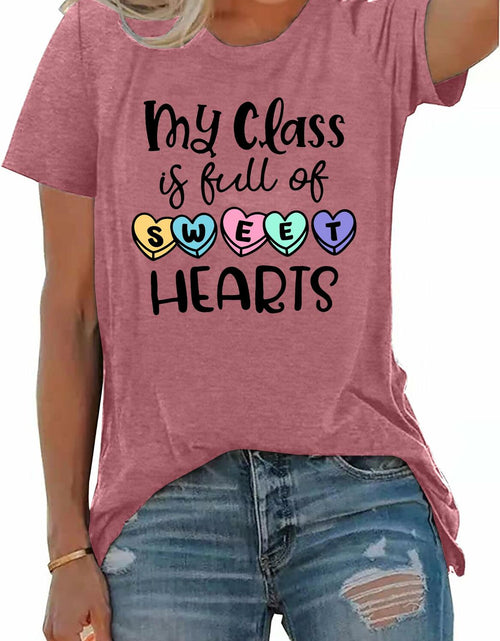 Load image into Gallery viewer, PECHAR Valentines Day Teacher Shirt Women Hearts Graphic
