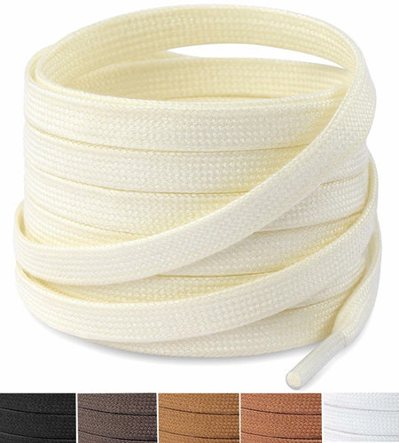Handshop 2 Pairs Flat Waxed Shoe Laces 7mm Wide Beige 180cm