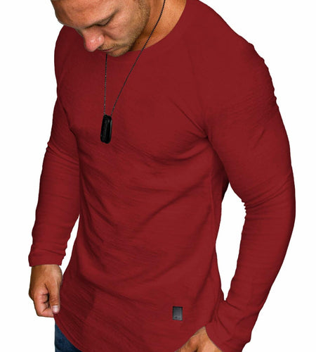 Comdecevis Muscle Slim Long Sleeve T Shirt Men Gym Athletic Red Size L