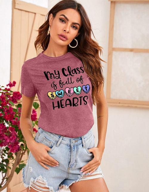 Load image into Gallery viewer, PECHAR Valentines Day Teacher Shirt Women Hearts Graphic
