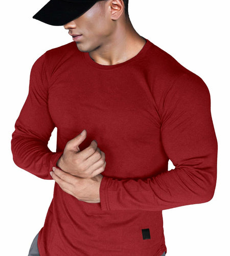 Comdecevis Muscle Slim Long Sleeve T Shirt Men Gym Athletic Red Size L