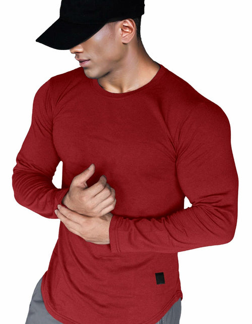 Load image into Gallery viewer, Comdecevis Muscle Slim Long Sleeve T Shirt Men Gym Athletic Red Size L
