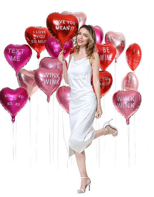 Load image into Gallery viewer, Heart Balloons 18" Foil Mylar Love Balloons Hot Pink Macaron Pink 24 Pcs
