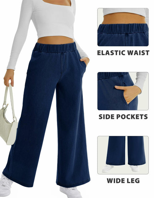 Load image into Gallery viewer, FireSwan Women's Wide Leg Jeans Mid Rise Elastic Waist Dark Wash
