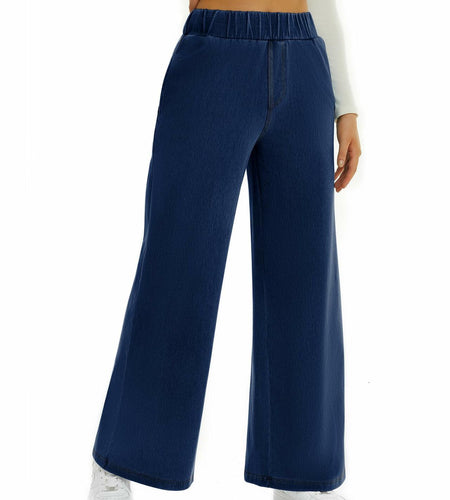 FireSwan Women's Wide Leg Jeans Mid Rise Elastic Waist Dark Wash