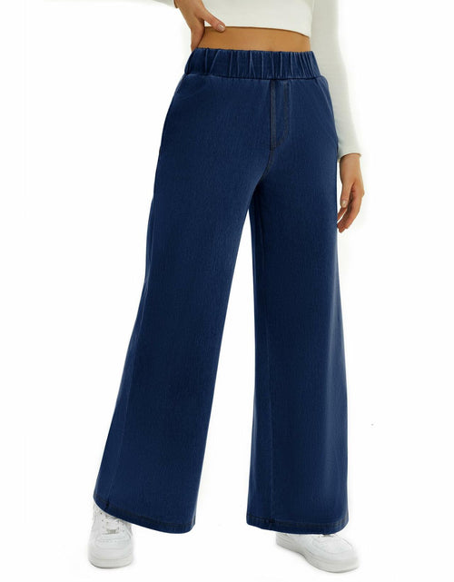 Load image into Gallery viewer, FireSwan Women's Wide Leg Jeans Mid Rise Elastic Waist Dark Wash
