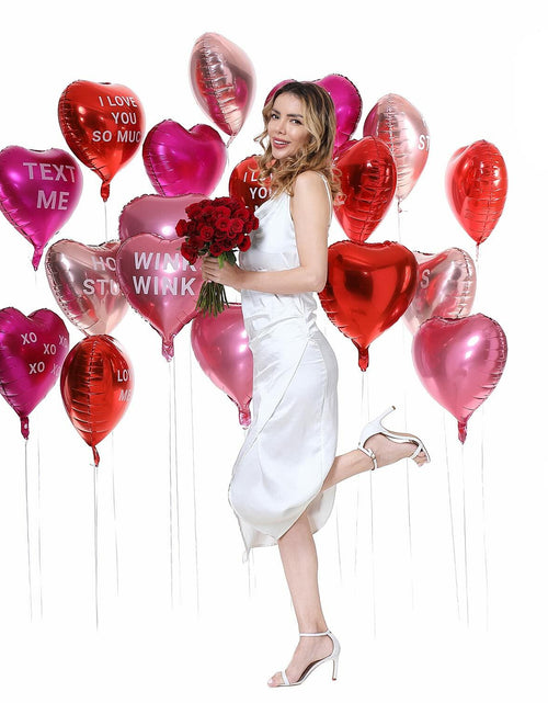 Load image into Gallery viewer, Heart Balloons 18" Foil Mylar Love Balloons Hot Pink Macaron Pink 24 Pcs
