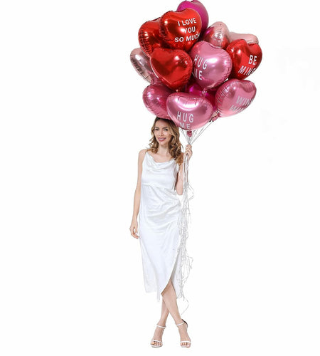 Heart Balloons 18" Foil Mylar Love Balloons Hot Pink Macaron Pink 24 Pcs