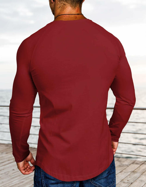Load image into Gallery viewer, Comdecevis Muscle Slim Long Sleeve T Shirt Men Gym Athletic Red Size L
