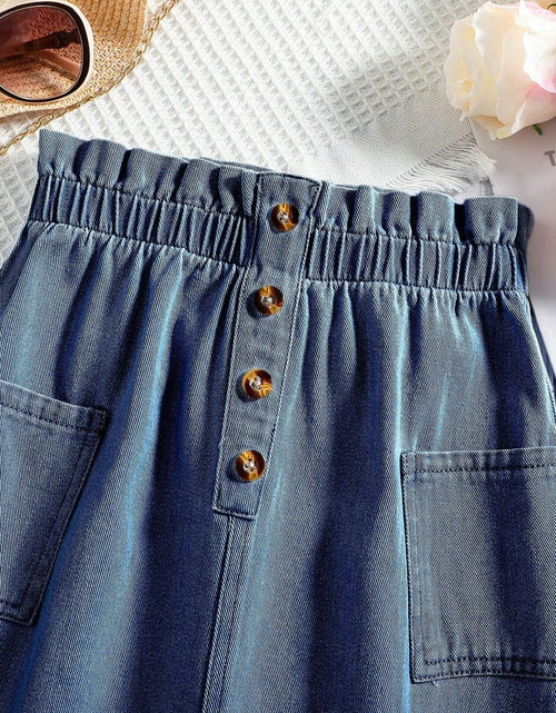 Load image into Gallery viewer, COZYEASE Girls Paperbag High Waist A Line Denim Skirt Dark Wash Size 11-12Y
