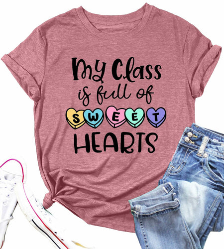 PECHAR Valentines Day Teacher Shirt Women Hearts Graphic