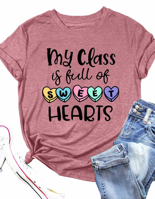Load image into Gallery viewer, PECHAR Valentines Day Teacher Shirt Women Hearts Graphic
