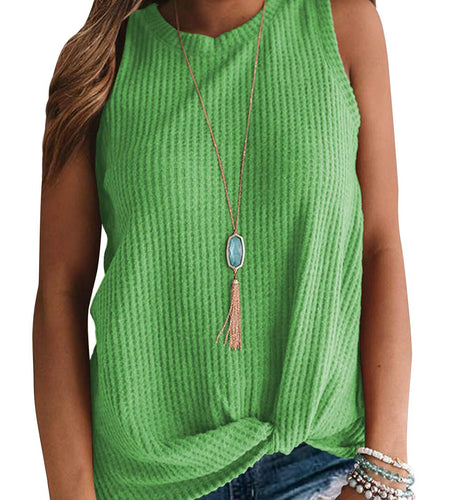 MIHOLL Womens Sleeveless Twist Knot Waffle Knit Tank Top Green Size XX-Large