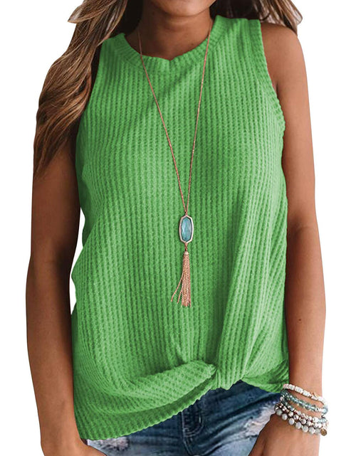 Load image into Gallery viewer, MIHOLL Womens Sleeveless Twist Knot Waffle Knit Tank Top Green Size XX-Large
