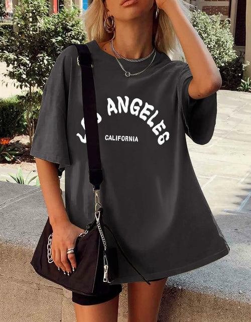 Load image into Gallery viewer, CSDAJIO Vintage Oversized Graphic Tee Women LA Puff Print Grey Size XL
