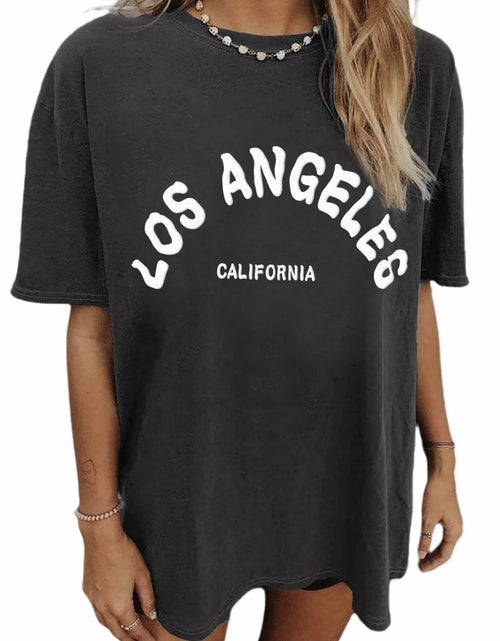 Load image into Gallery viewer, CSDAJIO Vintage Oversized Graphic Tee Women LA Puff Print Grey Size XL
