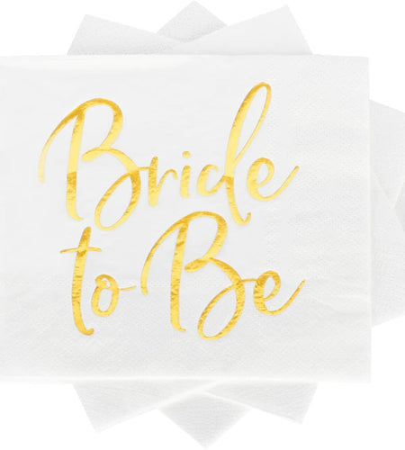 Apriciti Wedding Napkins White Gold Foil Miss to Mrs 50 Pack Disposable