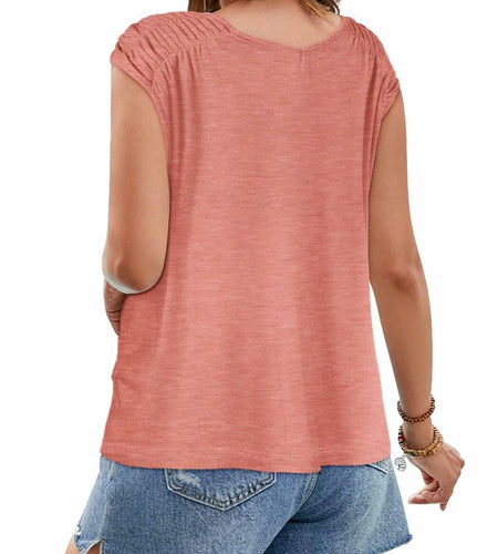 Bliwov Womens Cute Summer V Neck Short Sleeve Casual T Shirt Pink