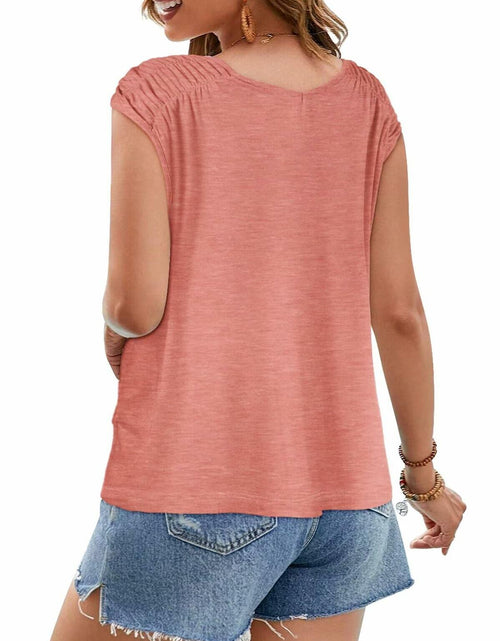 Load image into Gallery viewer, Bliwov Womens Cute Summer V Neck Short Sleeve Casual T Shirt Pink
