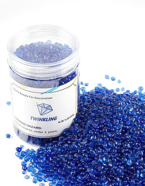 Load image into Gallery viewer, TWINKLING Fire Glass Stones 3-6mm 1lb Jar Cobalt Blue High Luster
