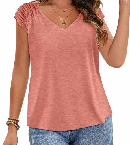 Bliwov Womens Cute Summer V Neck Short Sleeve Casual T Shirt Pink