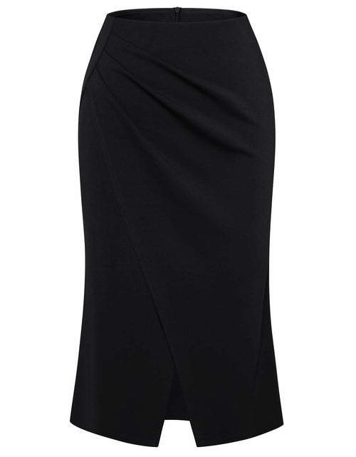 Load image into Gallery viewer, Belle Poque Women's Vintage Wrap Pencil Skirt Knee Length Tummy Control Black M
