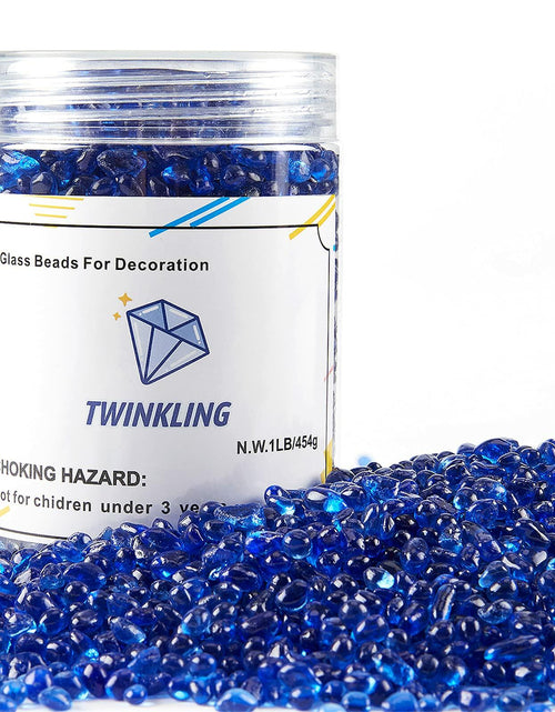 Load image into Gallery viewer, TWINKLING Fire Glass Stones 3-6mm 1lb Jar Cobalt Blue High Luster
