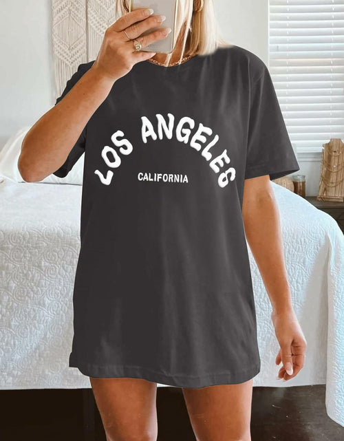 Load image into Gallery viewer, CSDAJIO Vintage Oversized Graphic Tee Women LA Puff Print Grey Size XL
