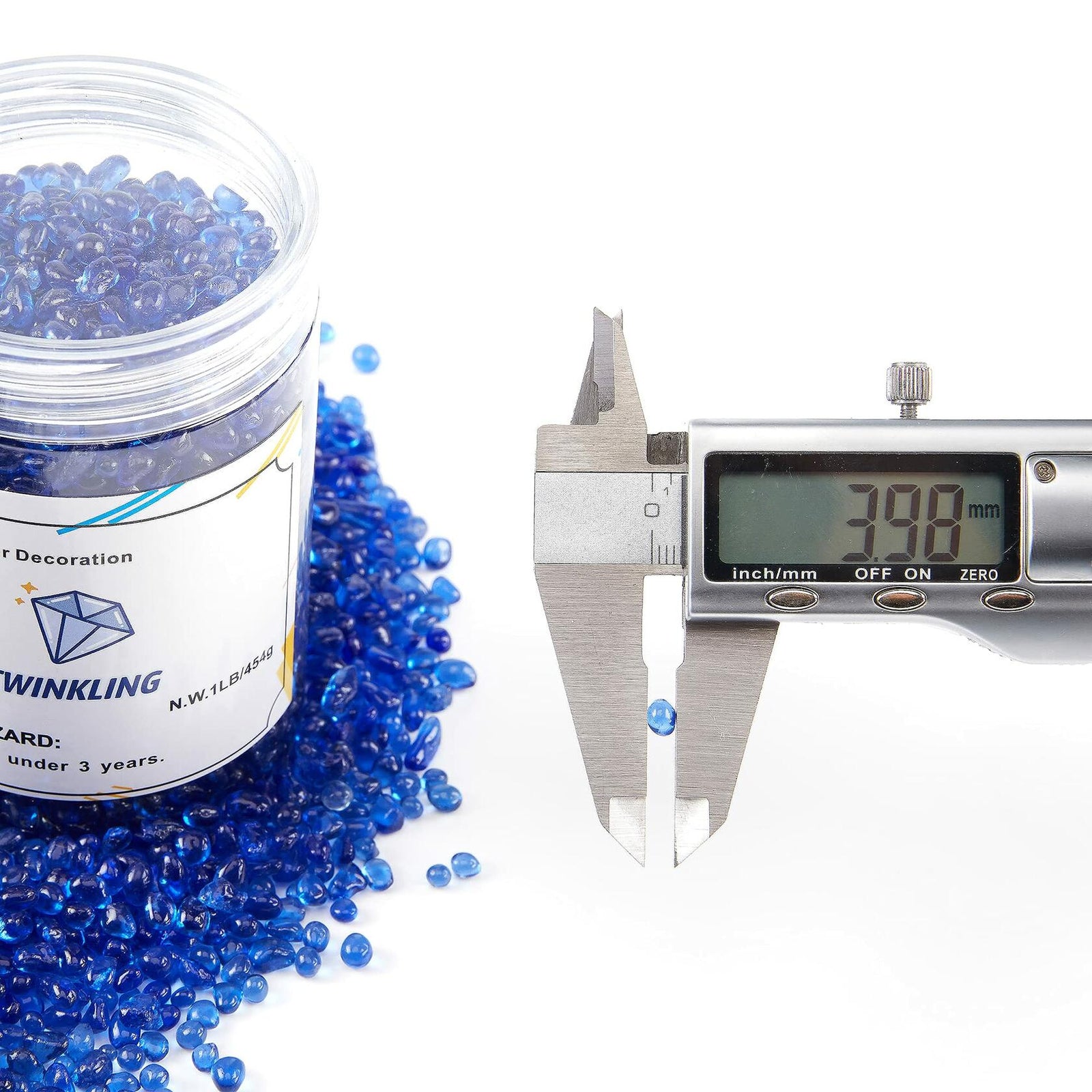 TWINKLING Fire Glass Stones 3-6mm 1lb Jar Cobalt Blue High Luster