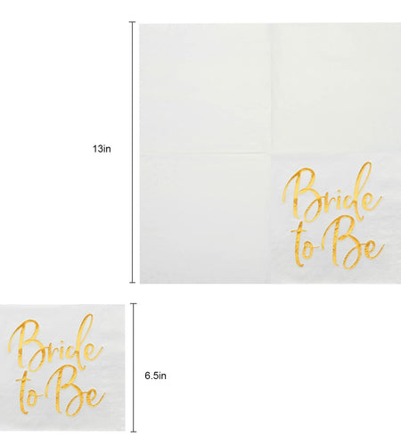 Apriciti Wedding Napkins White Gold Foil Miss to Mrs 50 Pack Disposable