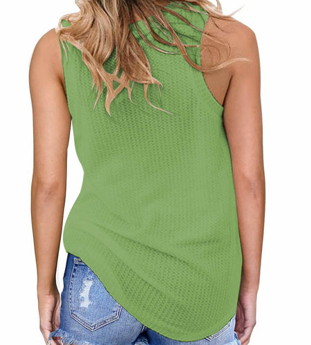 MIHOLL Womens Sleeveless Twist Knot Waffle Knit Tank Top Green Size XX-Large