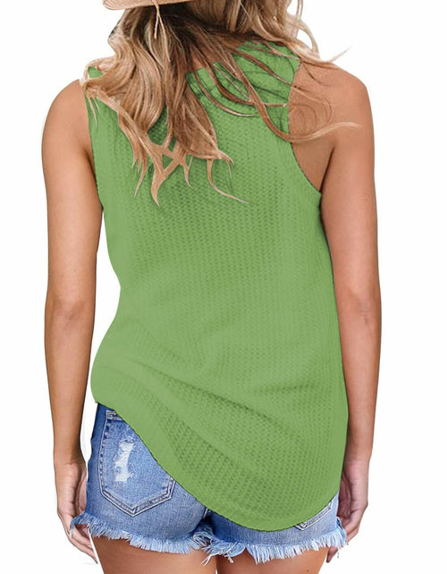 Load image into Gallery viewer, MIHOLL Womens Sleeveless Twist Knot Waffle Knit Tank Top Green Size XX-Large
