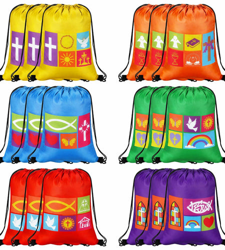 Kacctyen Christian Drawstring Bags 18 Pcs Polyester Multi-color Bulk Gift