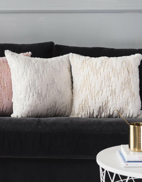 Load image into Gallery viewer, Throw Pillow Covers 18x18in Set of 2 White Fur Gold Embroidered Sequins
