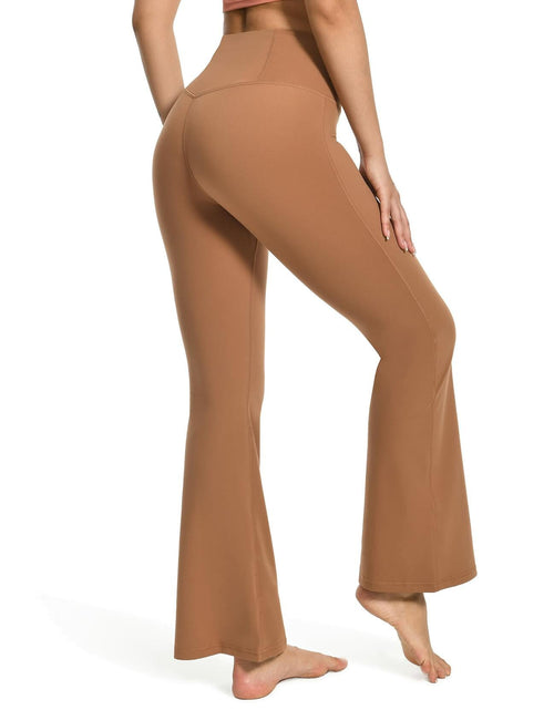Load image into Gallery viewer, YUNOGA Women’s High Waist Bootcut (Flared) Leggings in Roasted Brown, Size L
