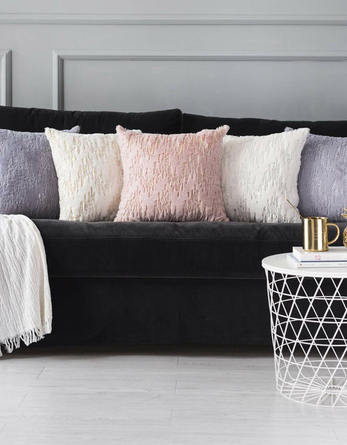 Load image into Gallery viewer, Throw Pillow Covers 18x18in Set of 2 White Fur Gold Embroidered Sequins
