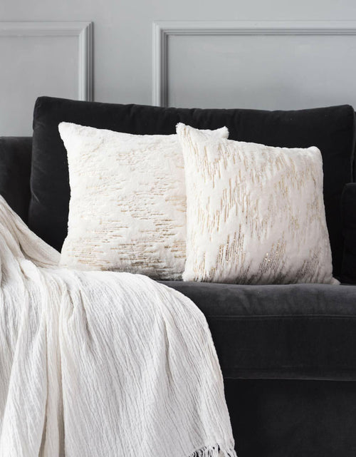 Load image into Gallery viewer, Throw Pillow Covers 18x18in Set of 2 White Fur Gold Embroidered Sequins
