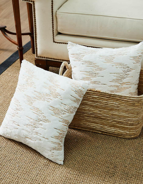 Load image into Gallery viewer, Throw Pillow Covers 18x18in Set of 2 White Fur Gold Embroidered Sequins
