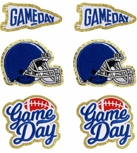 Tmtains Football Helmet Iron-On Patches Blue 6Pc Embroidered Game Day