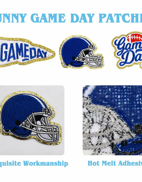 Load image into Gallery viewer, Tmtains Football Helmet Iron-On Patches Blue 6Pc Embroidered Game Day
