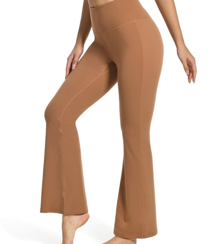 YUNOGA Women’s High Waist Bootcut (Flared) Leggings in Roasted Brown, Size L