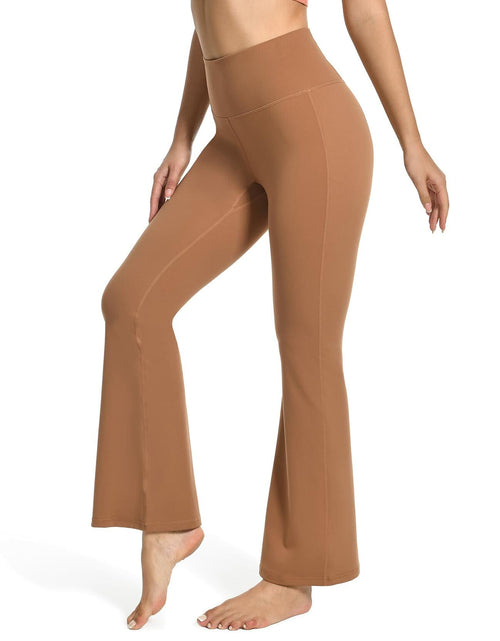 Load image into Gallery viewer, YUNOGA Women’s High Waist Bootcut (Flared) Leggings in Roasted Brown, Size L
