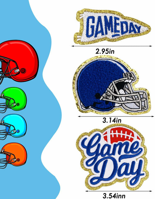 Load image into Gallery viewer, Tmtains Football Helmet Iron-On Patches Blue 6Pc Embroidered Game Day
