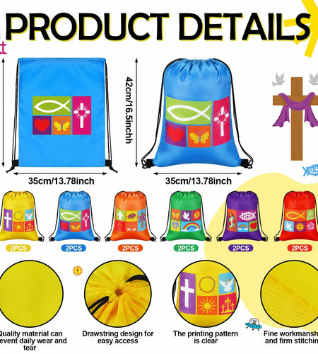 Kacctyen Christian Drawstring Bags 18 Pcs Polyester Multi-color Bulk Gift